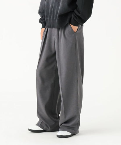BEAMS / 雙褶立體寬直筒可調褲腳長褲