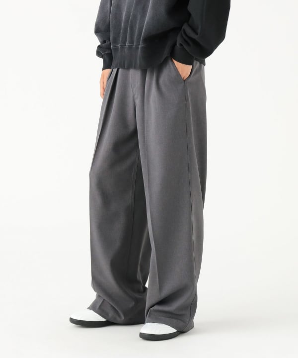 BEAMS / 雙褶立體寬直筒可調褲腳長褲