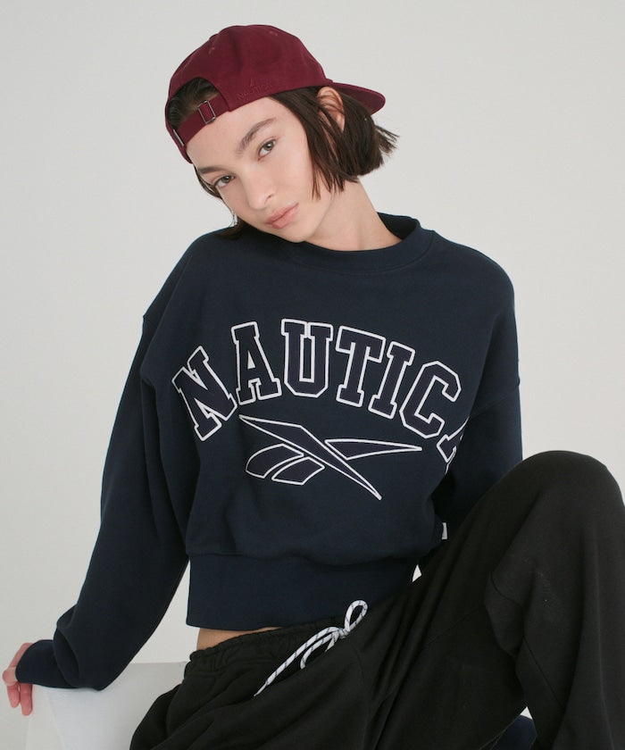 NAUTICA X REEBOK / 弧形LOGO落肩短版 圓領衫 (女生)