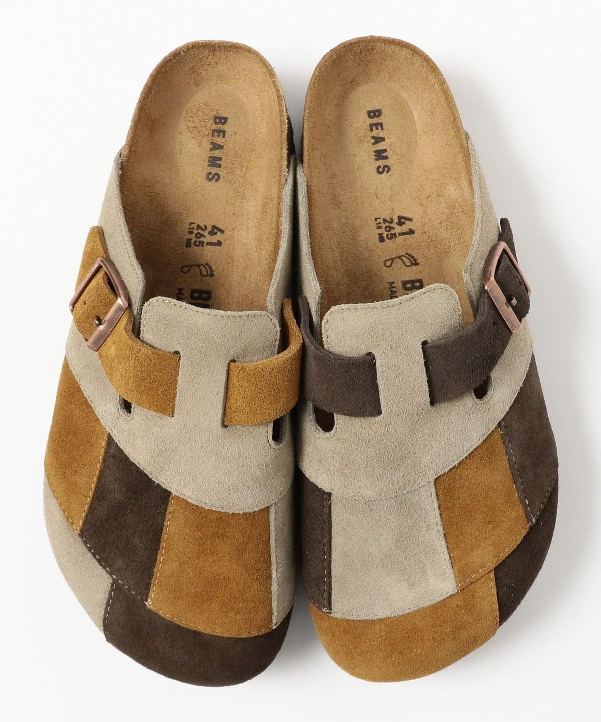 BIRKENSTOCK × BEAMS / BOSTON 拼接麂皮穆勒鞋（日本聯名限定）