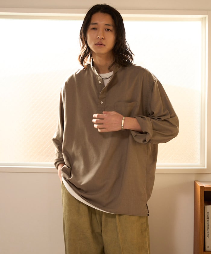 FREAK'S STORE / 亞麻混紡 半開襟 立領襯衫