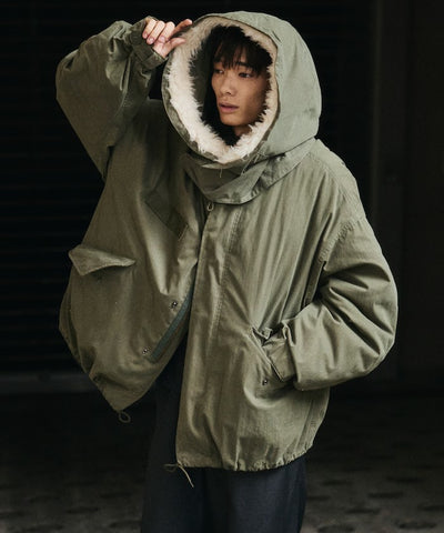 FREAK'S STORE / M65短版連帽軍裝大衣外套（毛絨連帽）