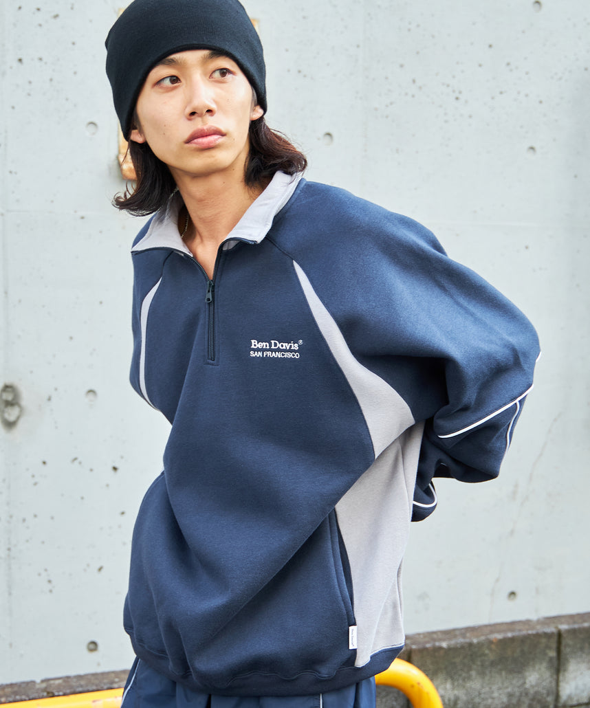 現貨供應，灰藍M，BEN DAVIS PIPING HALF ZIP SWEAT / Y2K立領衫