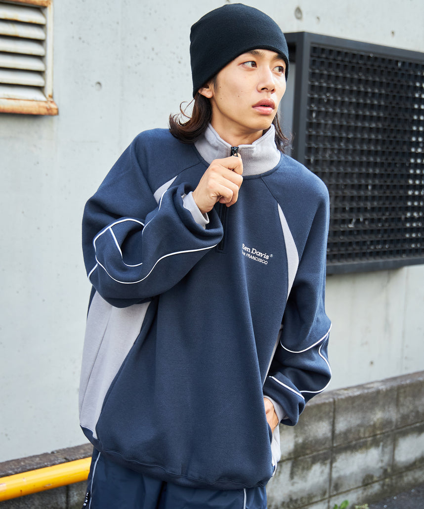 現貨供應，灰藍M，BEN DAVIS PIPING HALF ZIP SWEAT / Y2K立領衫
