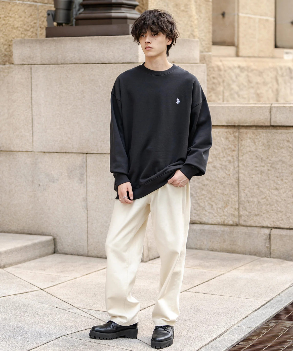 U.S. POLO ASSN. / 寬鬆刷毛刺繡 圓領衫（日本聯名限定）