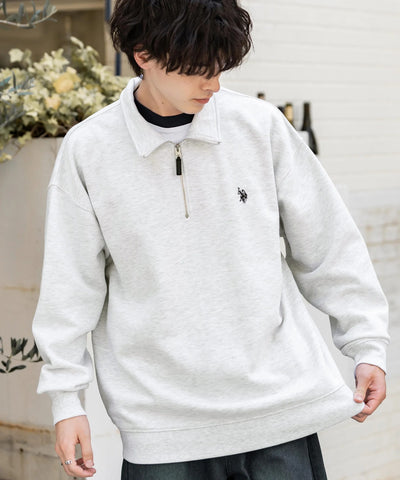 U.S. POLO ASSN. / 寬鬆 刷毛刺繡 半拉鍊開襟衫（日本聯名限定）