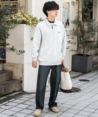 U.S. POLO ASSN. / 寬鬆 刷毛刺繡 半拉鍊開襟衫（日本聯名限定）