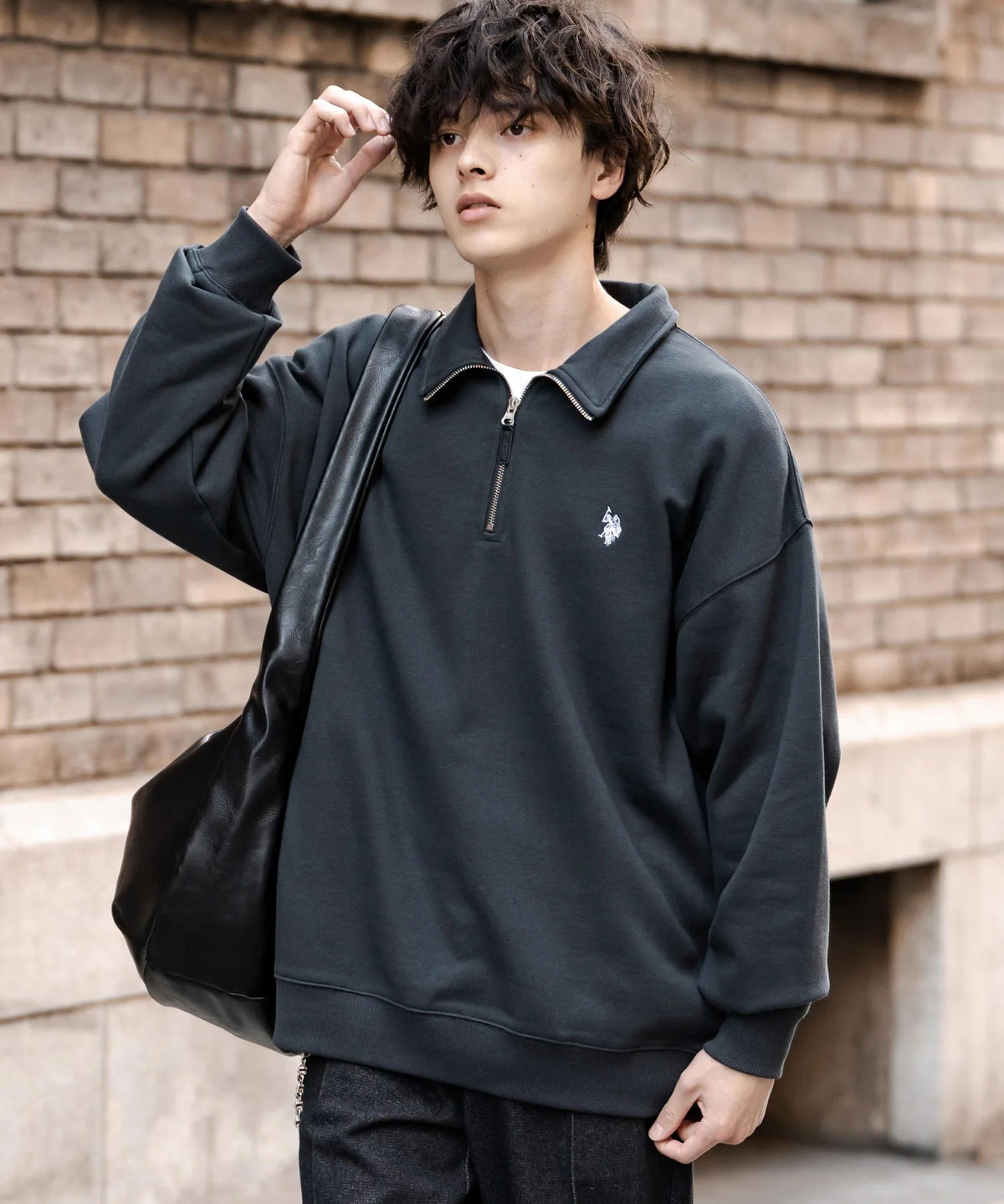 U.S. POLO ASSN. / 寬鬆 刷毛刺繡 半拉鍊開襟衫（日本聯名限定）