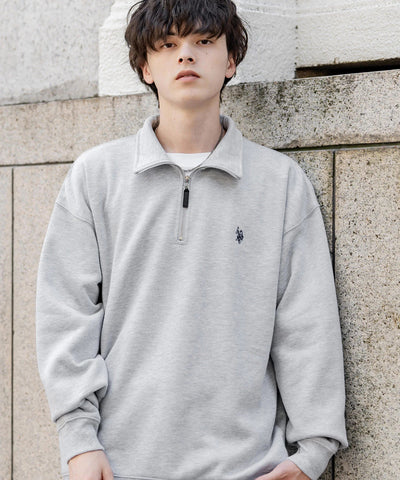 U.S. POLO ASSN. / 寬鬆 刷毛刺繡 半拉鍊開襟衫（日本聯名限定）