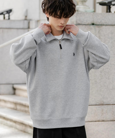 U.S. POLO ASSN. / 寬鬆 刷毛刺繡 半拉鍊開襟衫（日本聯名限定）