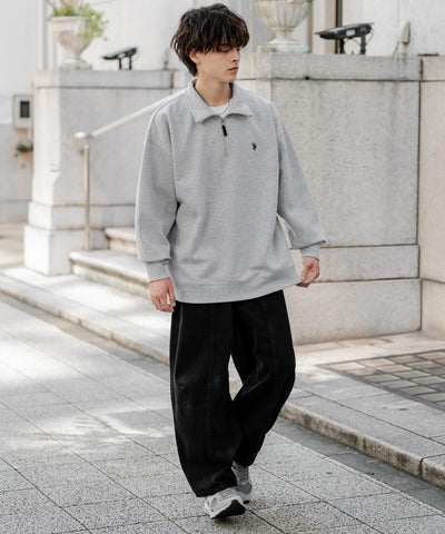 U.S. POLO ASSN. / 寬鬆 刷毛刺繡 半拉鍊開襟衫（日本聯名限定）