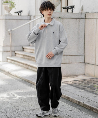 U.S. POLO ASSN. / 寬鬆 刷毛刺繡 半拉鍊開襟衫（日本聯名限定）
