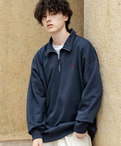 U.S. POLO ASSN. / 寬鬆 刷毛刺繡 半拉鍊開襟衫（日本聯名限定）