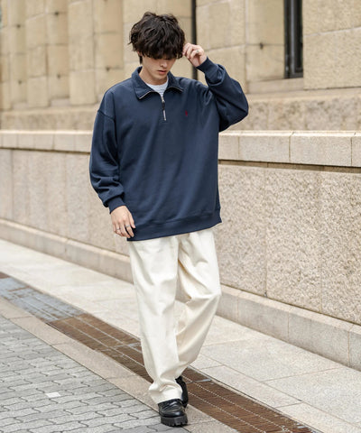 U.S. POLO ASSN. / 寬鬆 刷毛刺繡 半拉鍊開襟衫（日本聯名限定）