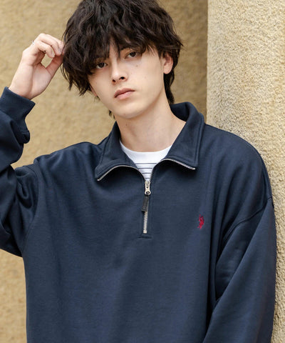 U.S. POLO ASSN. / 寬鬆 刷毛刺繡 半拉鍊開襟衫（日本聯名限定）