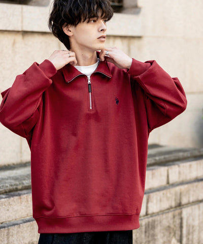 U.S. POLO ASSN. / 寬鬆 刷毛刺繡 半拉鍊開襟衫（日本聯名限定）