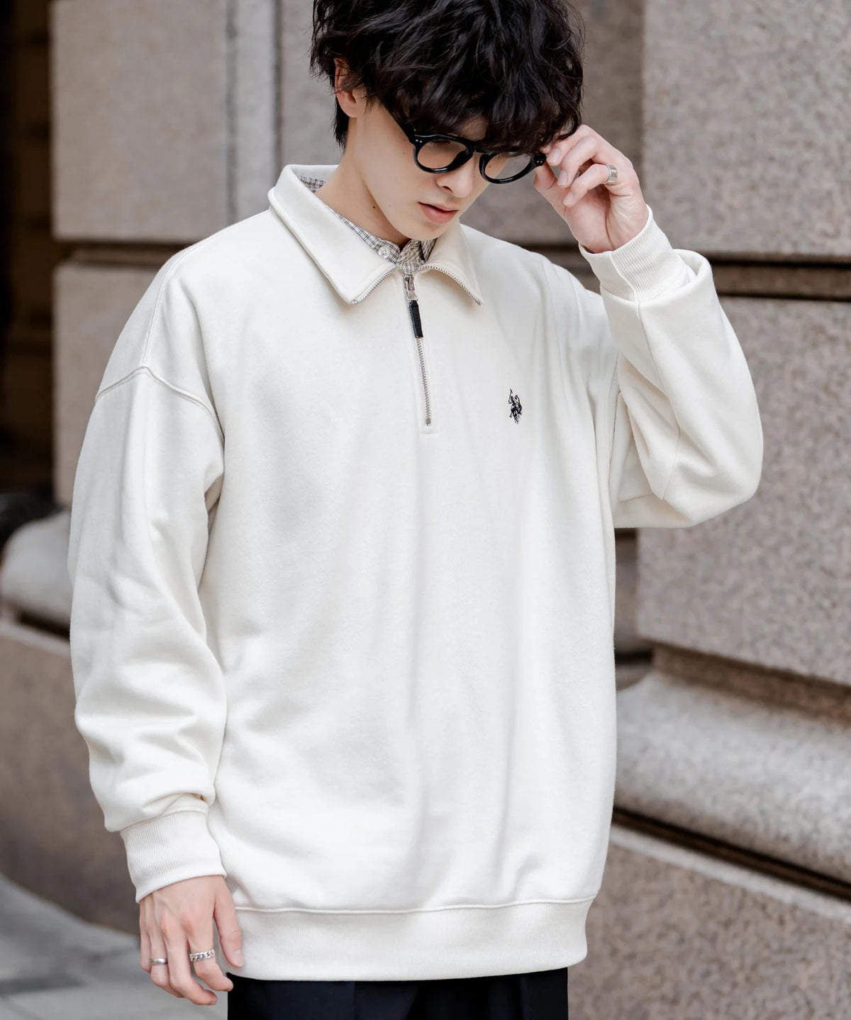U.S. POLO ASSN. / 寬鬆 刷毛刺繡 半拉鍊開襟衫（日本聯名限定）