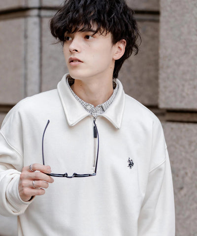 U.S. POLO ASSN. / 寬鬆 刷毛刺繡 半拉鍊開襟衫（日本聯名限定）