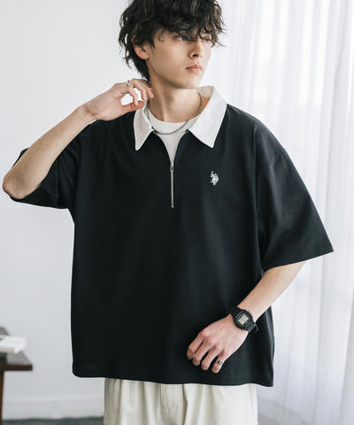 U.S. POLO ASSN. / 半拉鍊刺繡短袖 Polo 衫