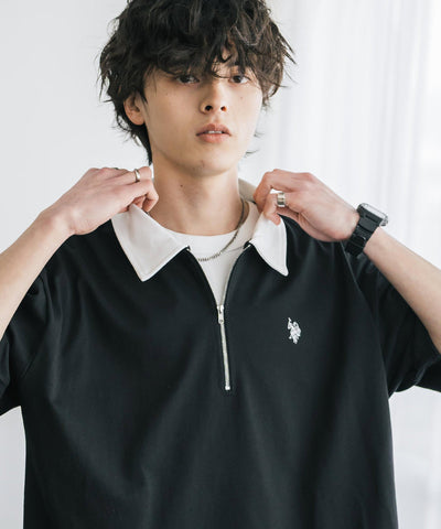 U.S. POLO ASSN. / 半拉鍊刺繡短袖 Polo 衫