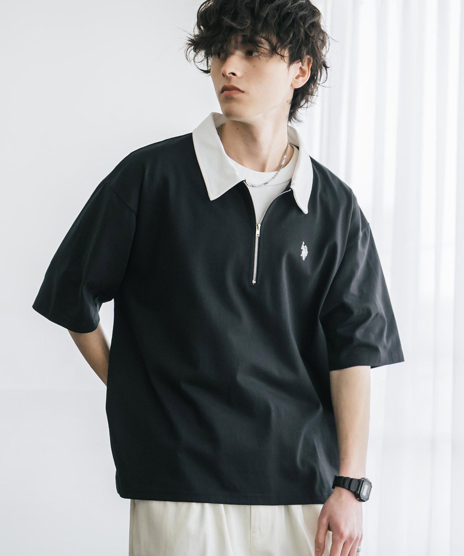 U.S. POLO ASSN. / 半拉鍊刺繡短袖 Polo 衫