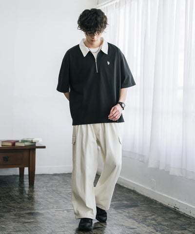 U.S. POLO ASSN. / 半拉鍊刺繡短袖 Polo 衫