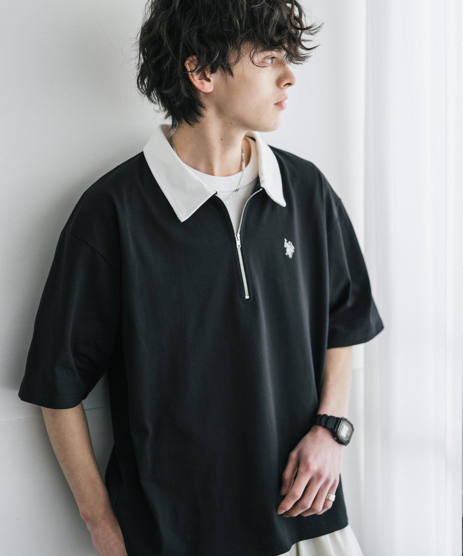 U.S. POLO ASSN. / 半拉鍊刺繡短袖 Polo 衫