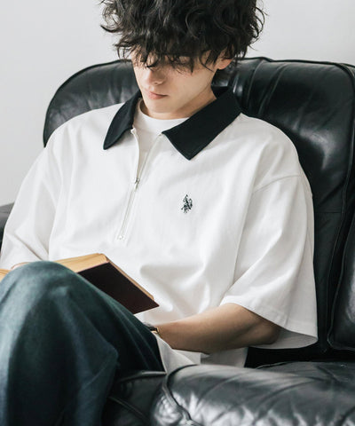 U.S. POLO ASSN. / 半拉鍊刺繡短袖 Polo 衫
