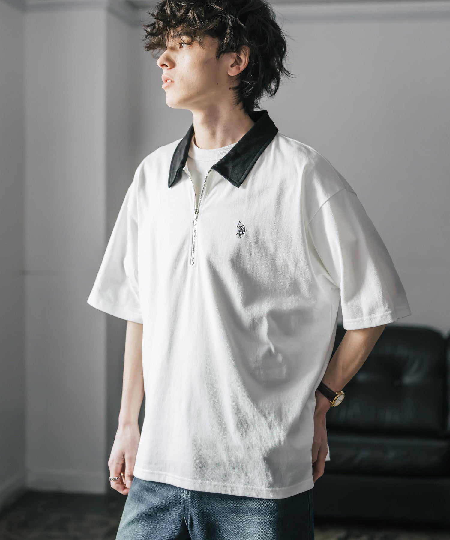 U.S. POLO ASSN. / 半拉鍊刺繡短袖 Polo 衫