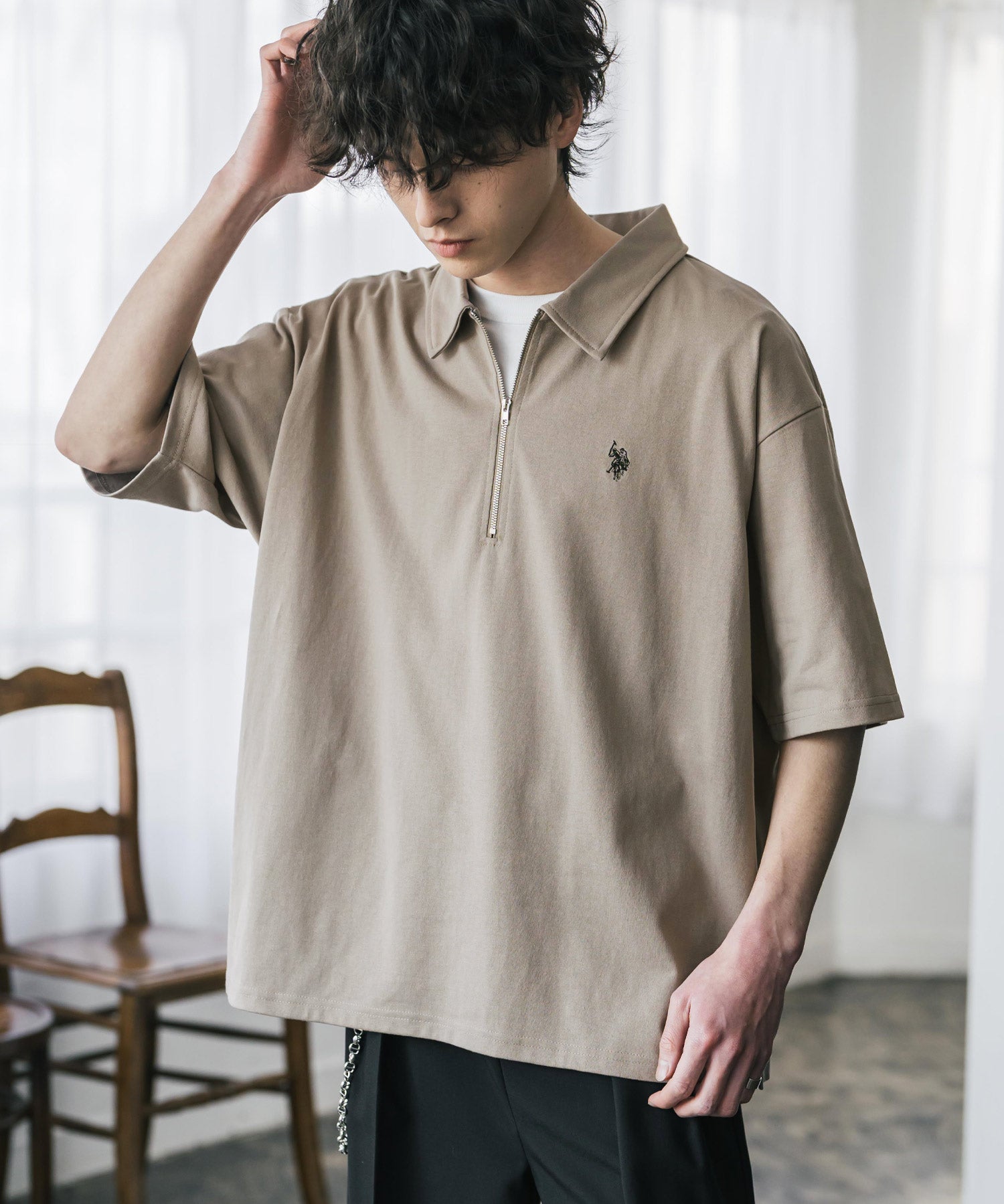 U.S. POLO ASSN. / 半拉鍊刺繡短袖 Polo 衫