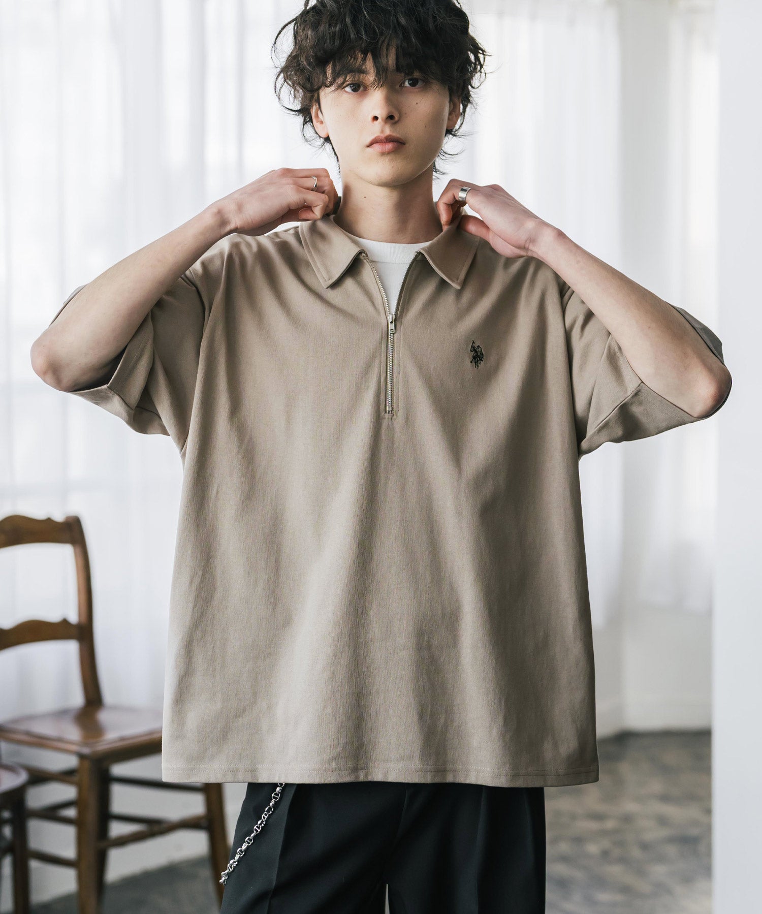 U.S. POLO ASSN. / 半拉鍊刺繡短袖 Polo 衫
