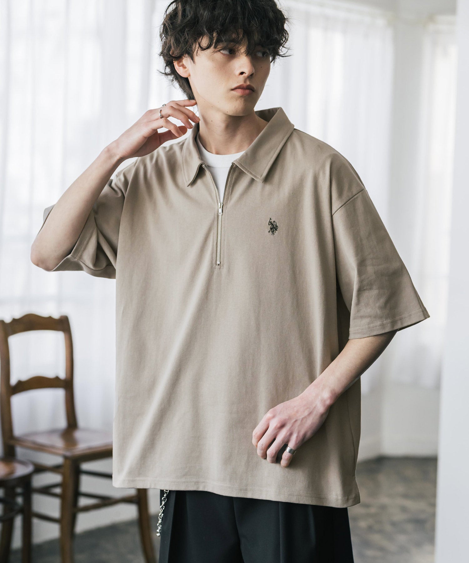 U.S. POLO ASSN. / 半拉鍊刺繡短袖 Polo 衫