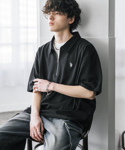 U.S. POLO ASSN. / 半拉鍊刺繡短袖 Polo 衫