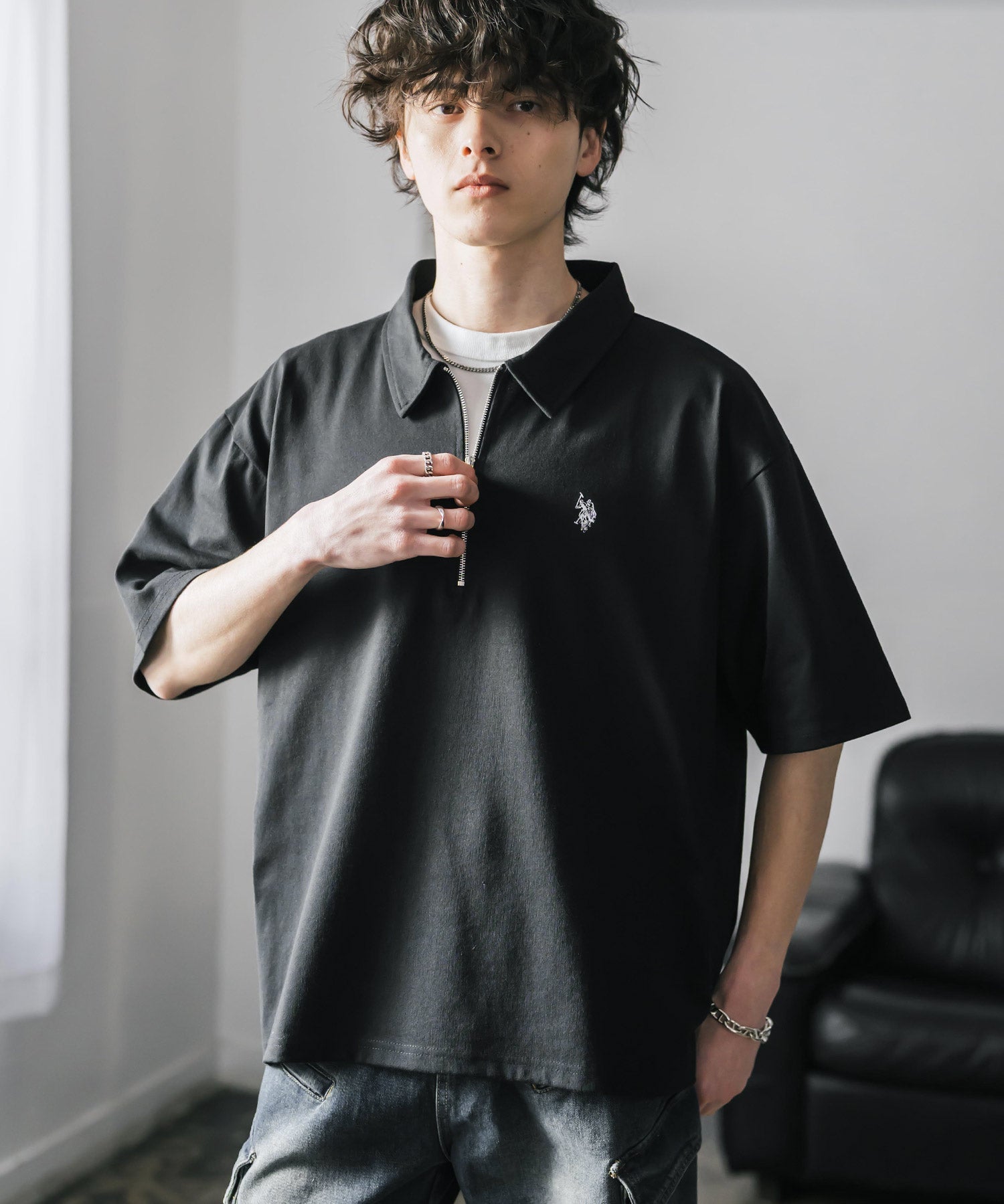 U.S. POLO ASSN. / 半拉鍊刺繡短袖 Polo 衫