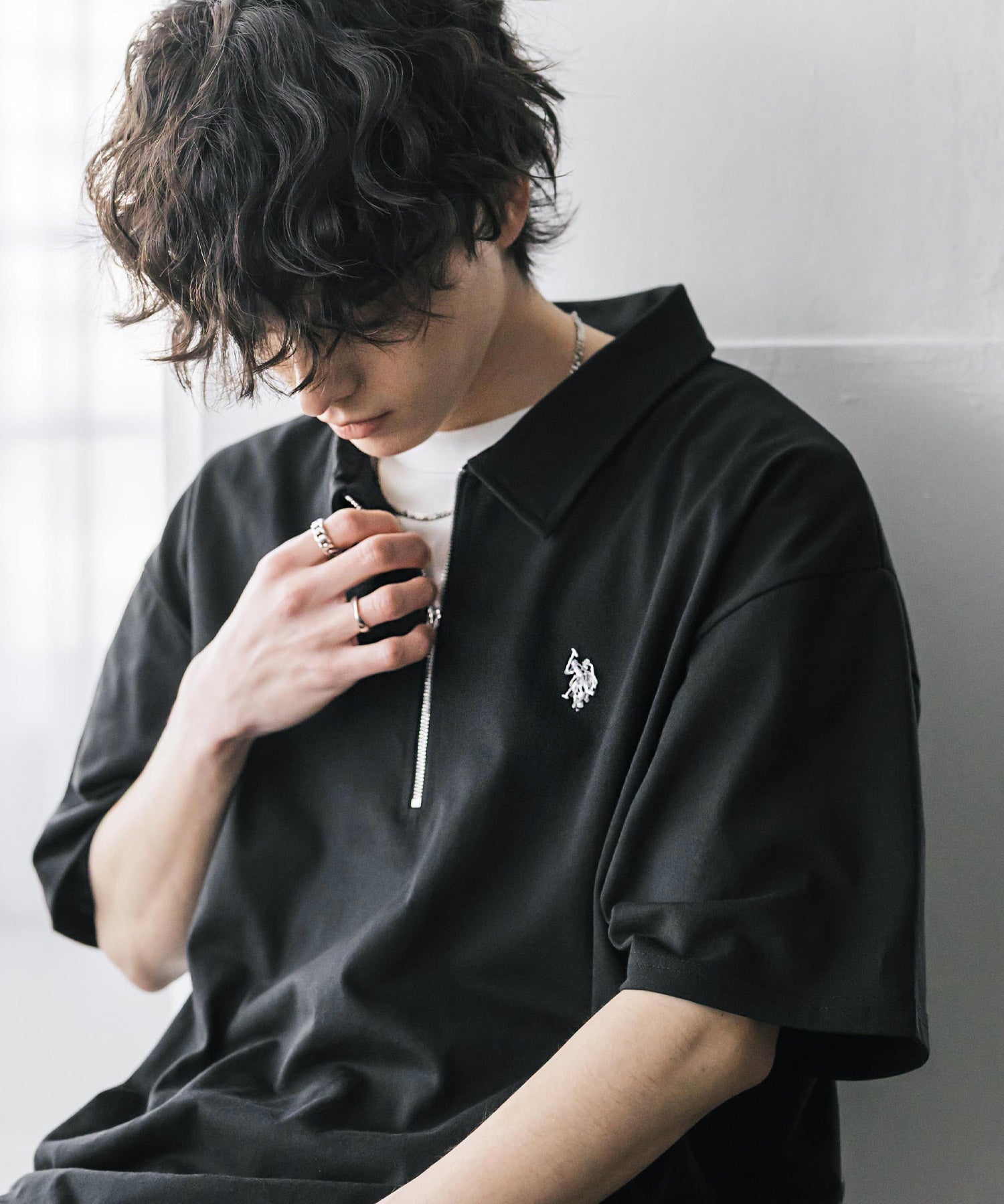 U.S. POLO ASSN. / 半拉鍊刺繡短袖 Polo 衫