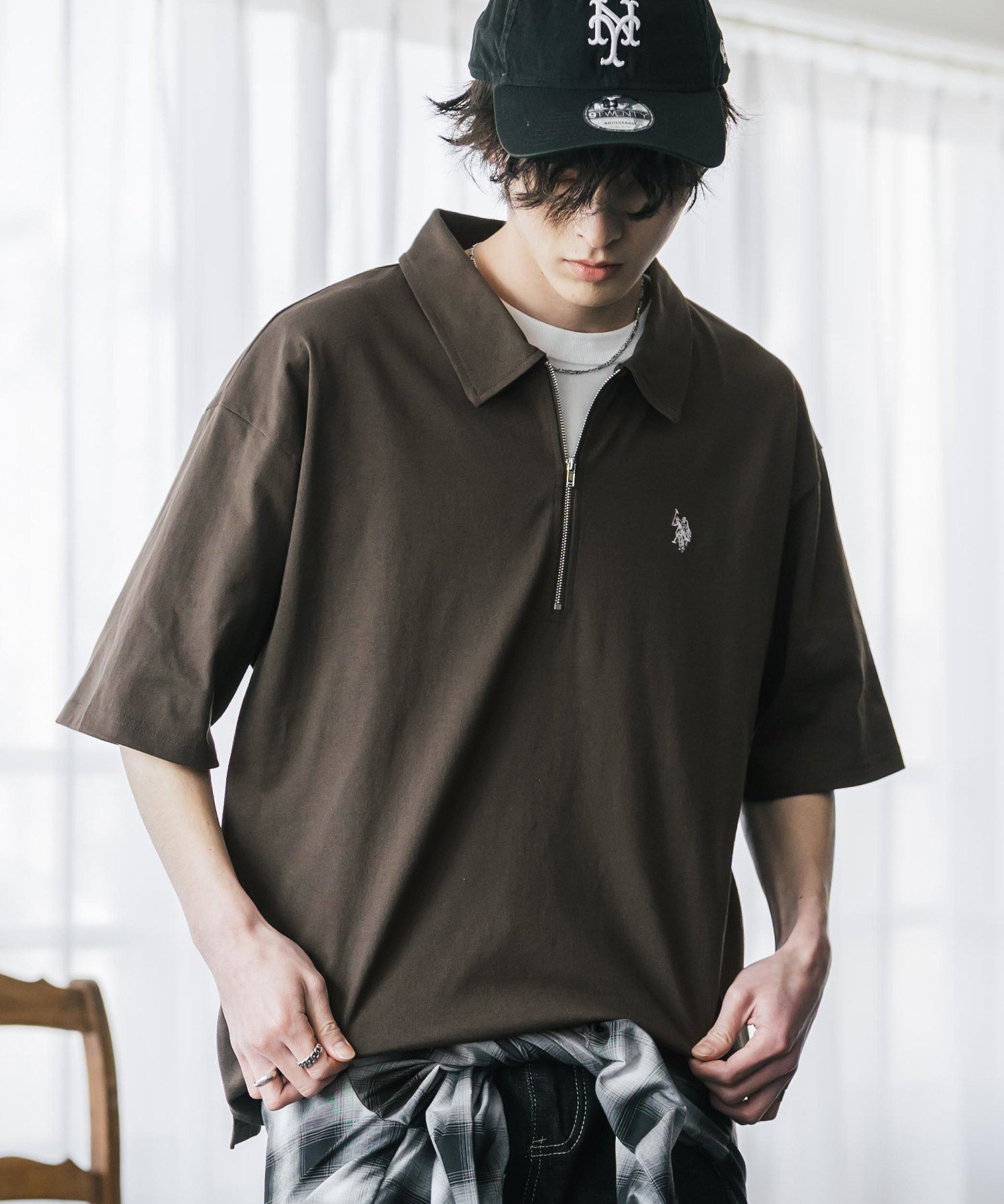U.S. POLO ASSN. / 半拉鍊刺繡短袖 Polo 衫