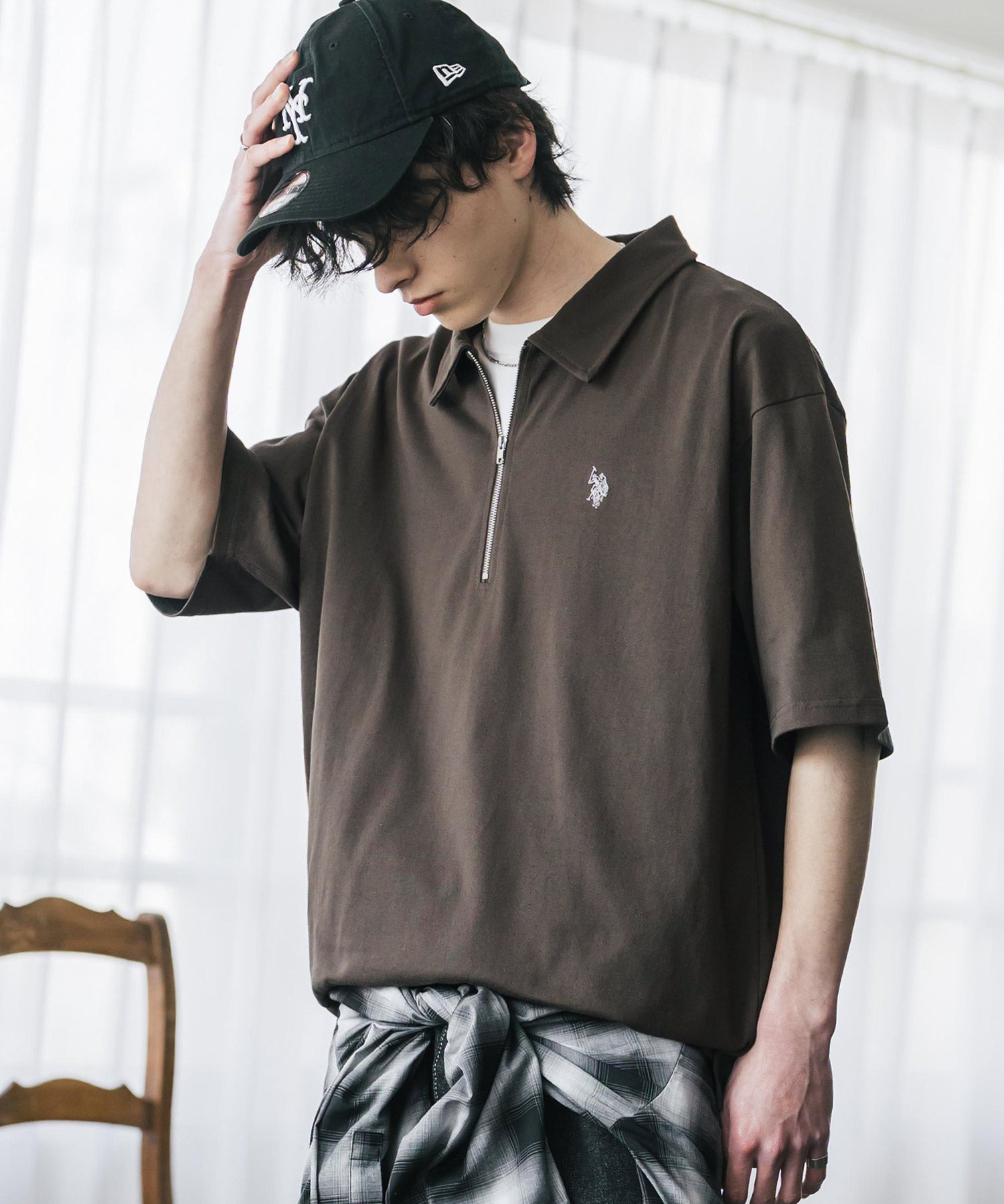 U.S. POLO ASSN. / 半拉鍊刺繡短袖 Polo 衫