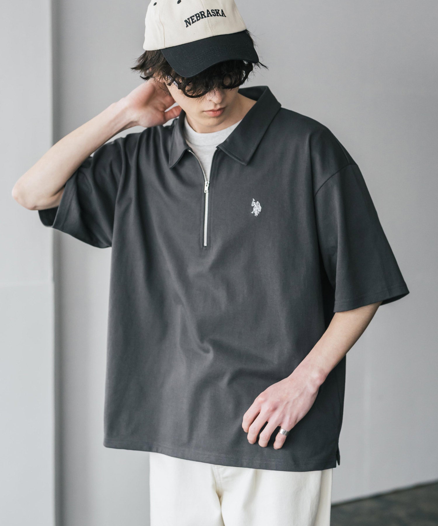 U.S. POLO ASSN. / 半拉鍊刺繡短袖 Polo 衫