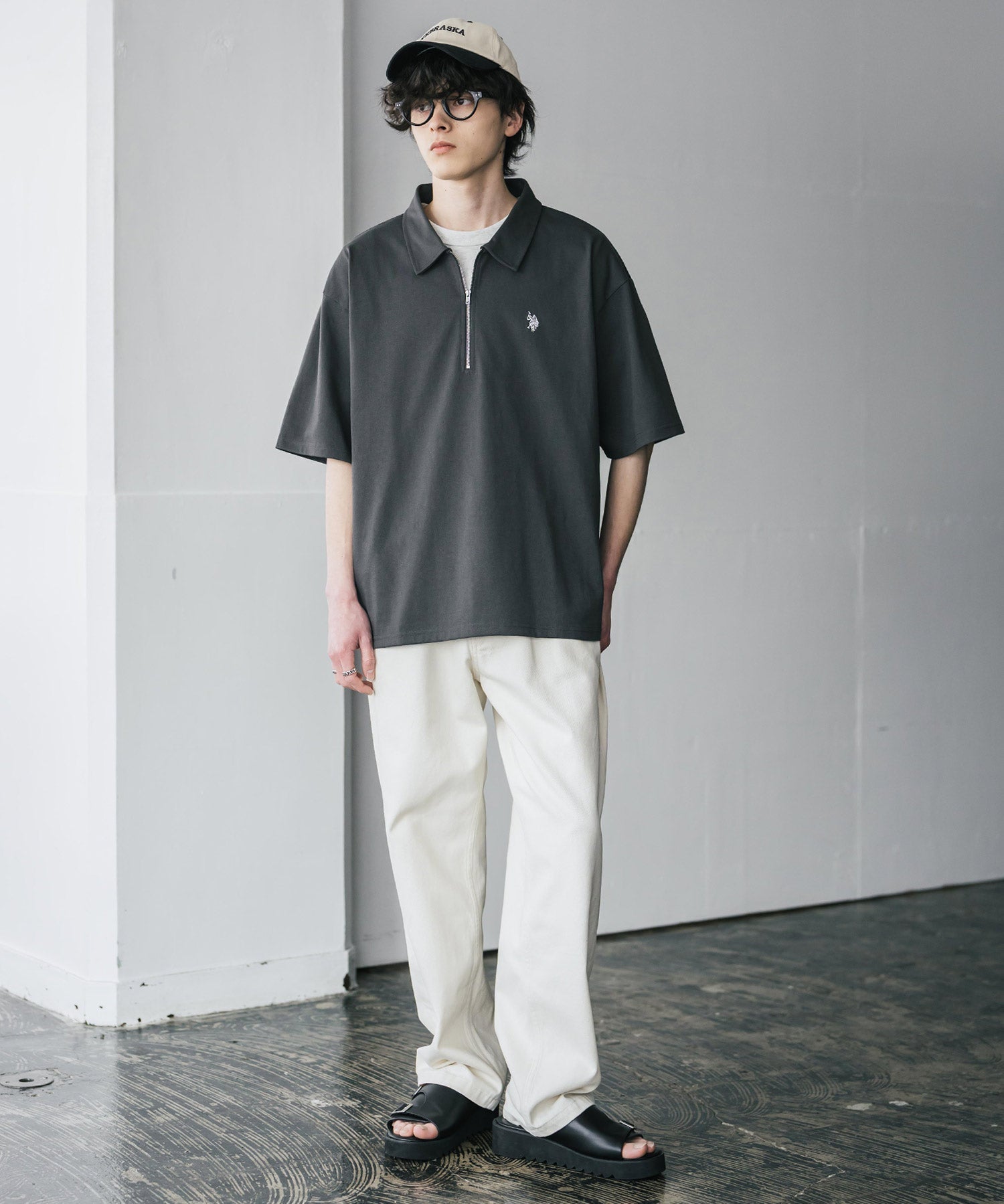 U.S. POLO ASSN. / 半拉鍊刺繡短袖 Polo 衫