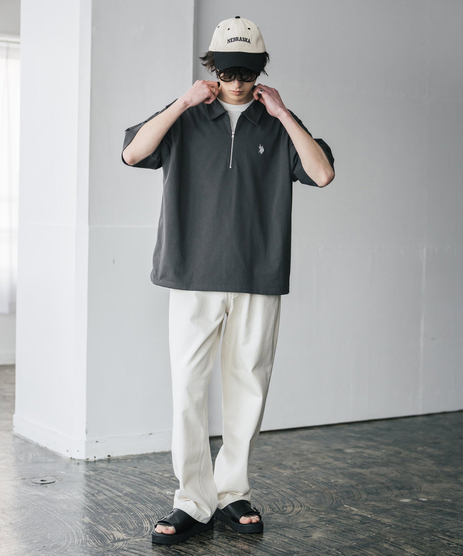 U.S. POLO ASSN. / 半拉鍊刺繡短袖 Polo 衫