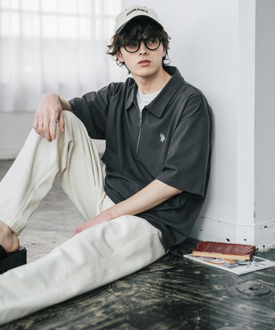 U.S. POLO ASSN. / 半拉鍊刺繡短袖 Polo 衫