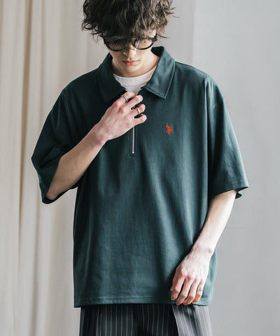U.S. POLO ASSN. / 半拉鍊刺繡短袖 Polo 衫