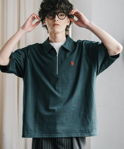U.S. POLO ASSN. / 半拉鍊刺繡短袖 Polo 衫