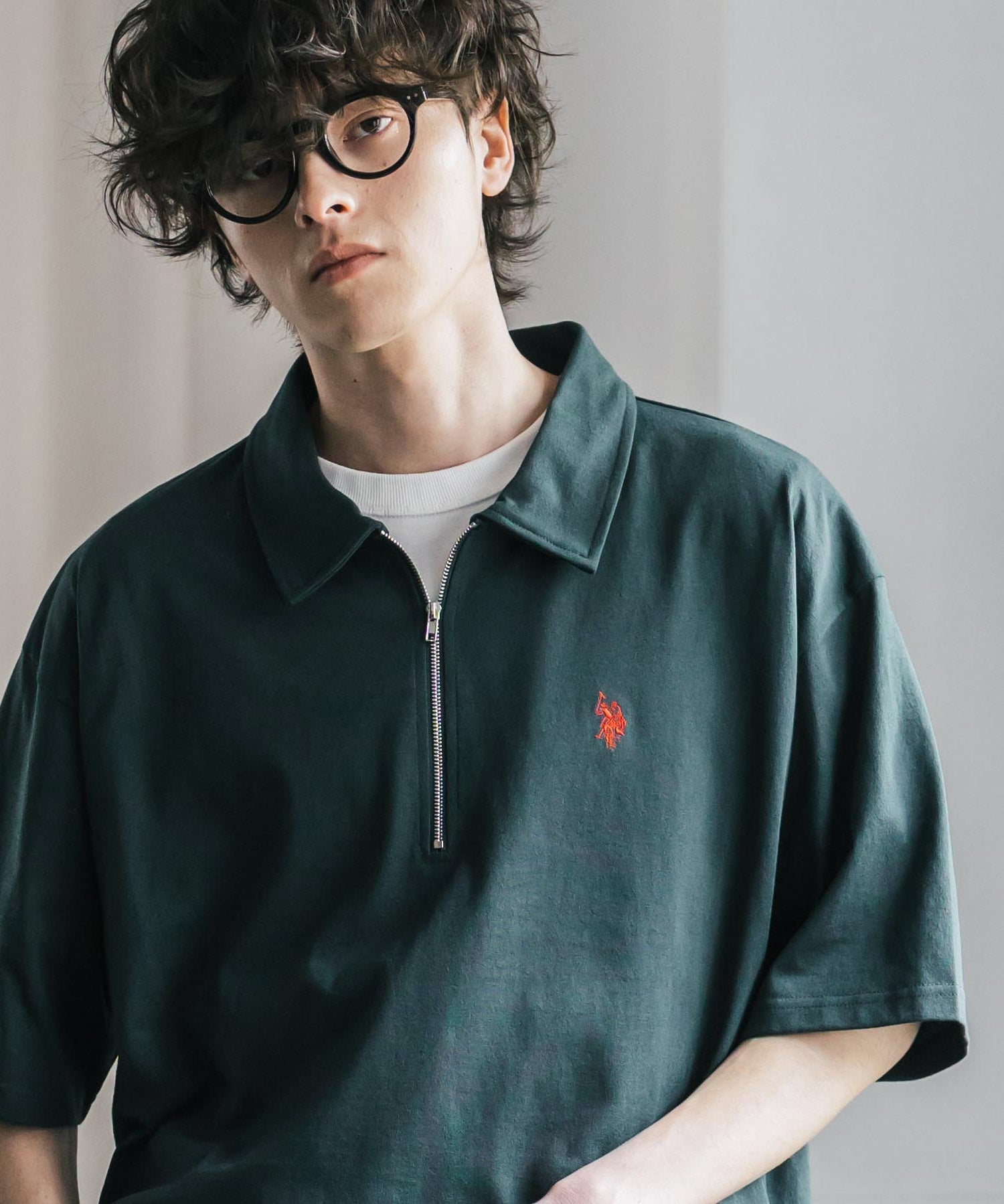 U.S. POLO ASSN. / 半拉鍊刺繡短袖 Polo 衫