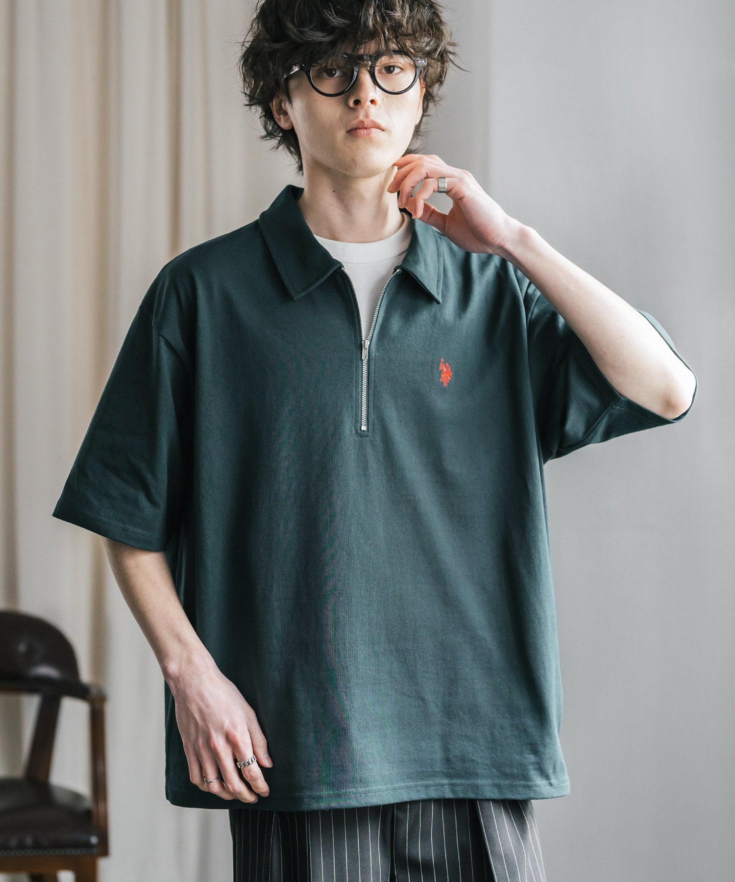 U.S. POLO ASSN. / 半拉鍊刺繡短袖 Polo 衫