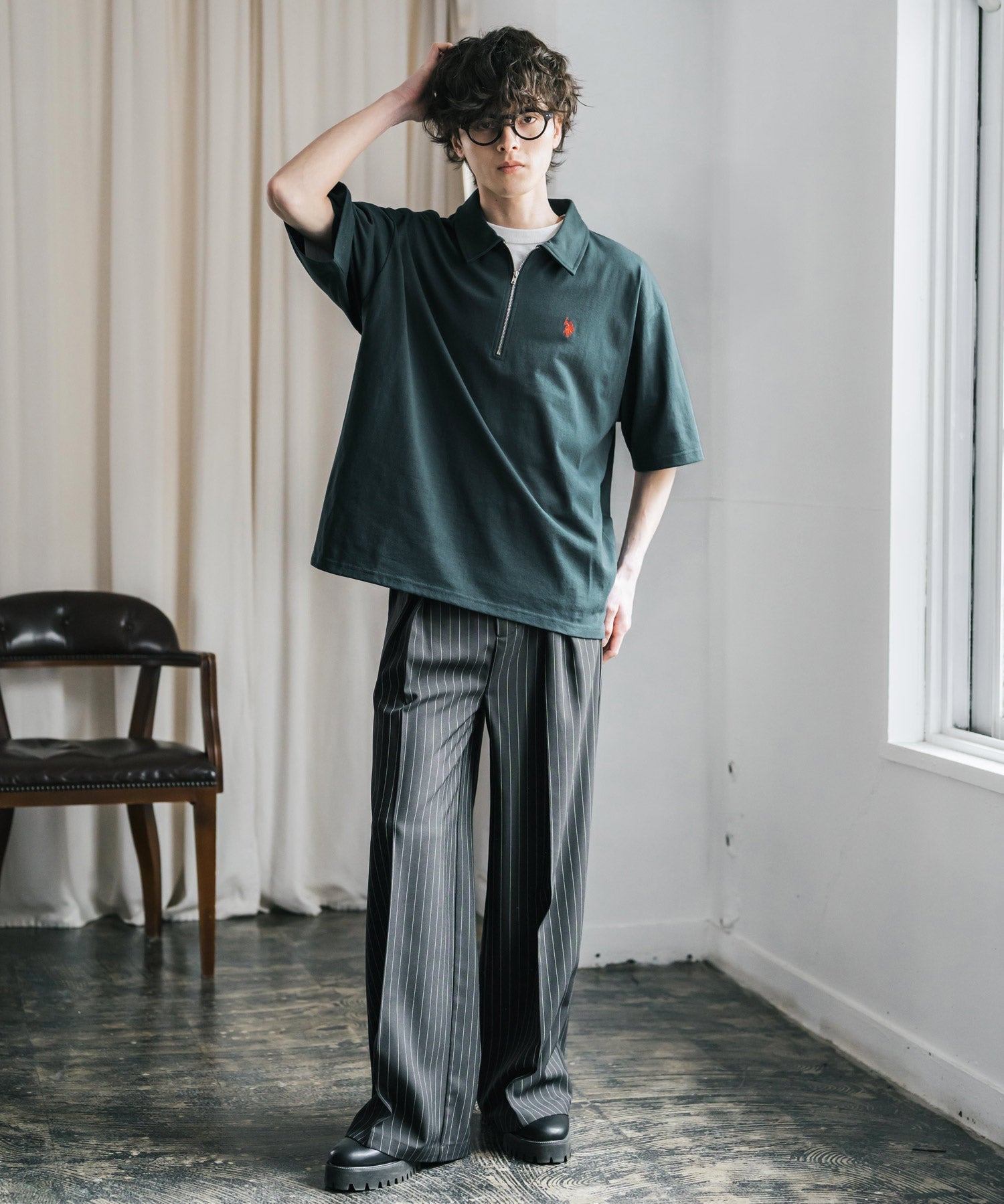 U.S. POLO ASSN. / 半拉鍊刺繡短袖 Polo 衫