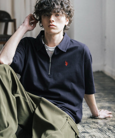U.S. POLO ASSN. / 半拉鍊刺繡短袖 Polo 衫