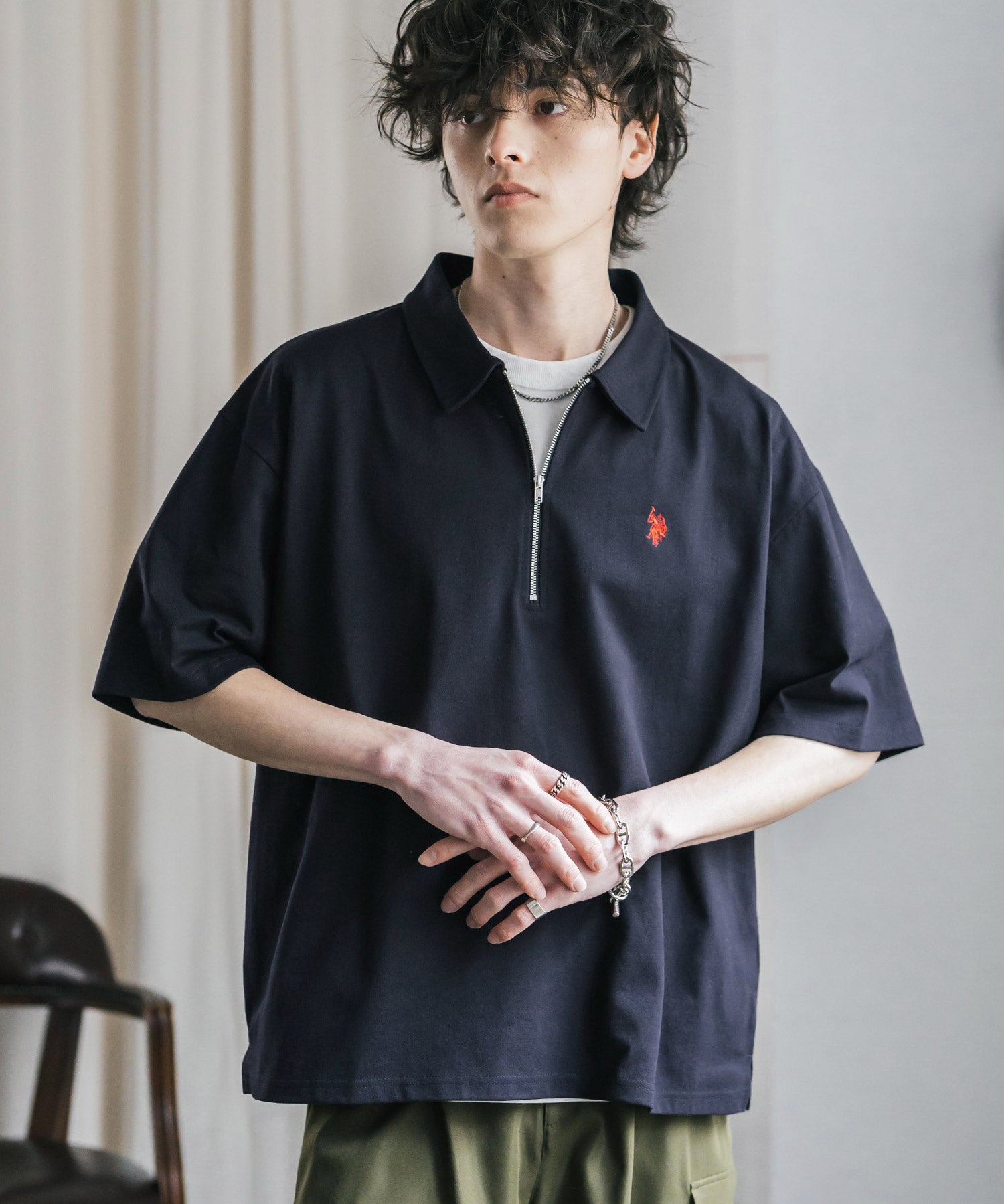 U.S. POLO ASSN. / 半拉鍊刺繡短袖 Polo 衫