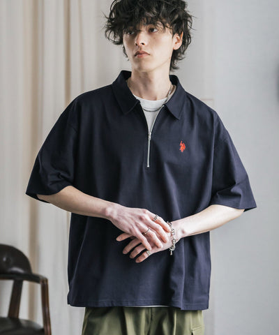 U.S. POLO ASSN. / 半拉鍊刺繡短袖 Polo 衫
