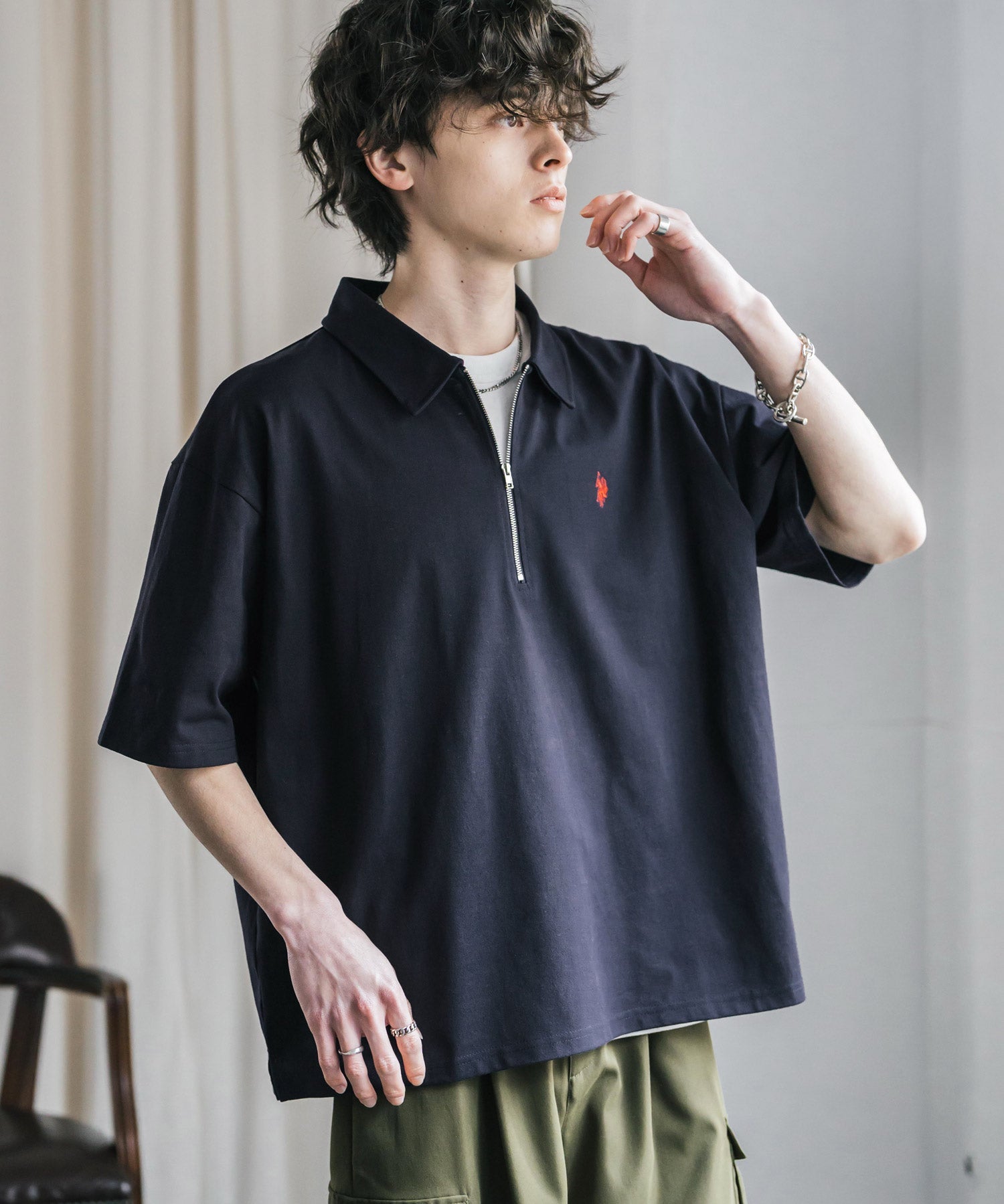 U.S. POLO ASSN. / 半拉鍊刺繡短袖 Polo 衫